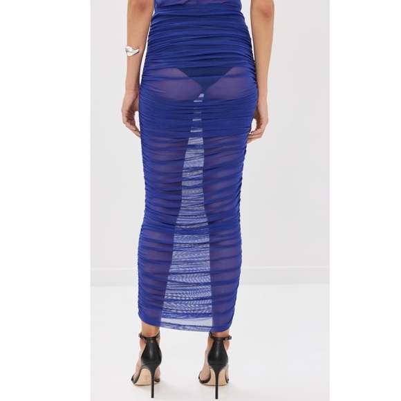 NWT Good American Women's Mesh Ruched Maxi Skirt in Capri Blue Size XL - Picture 13 of 14